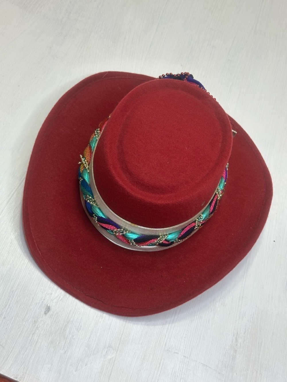 Vintage 90s ARLOP Red Western Hat – Fiesta / Southwestern Statement Piece - Picture 6 of 16